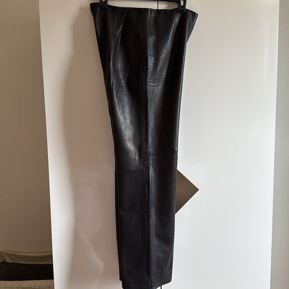 Rebecca Talyor Black Lamb Leather Highwaisted Wide Women's Ankle Pants, Sz 8 - Picture 5 of 16
